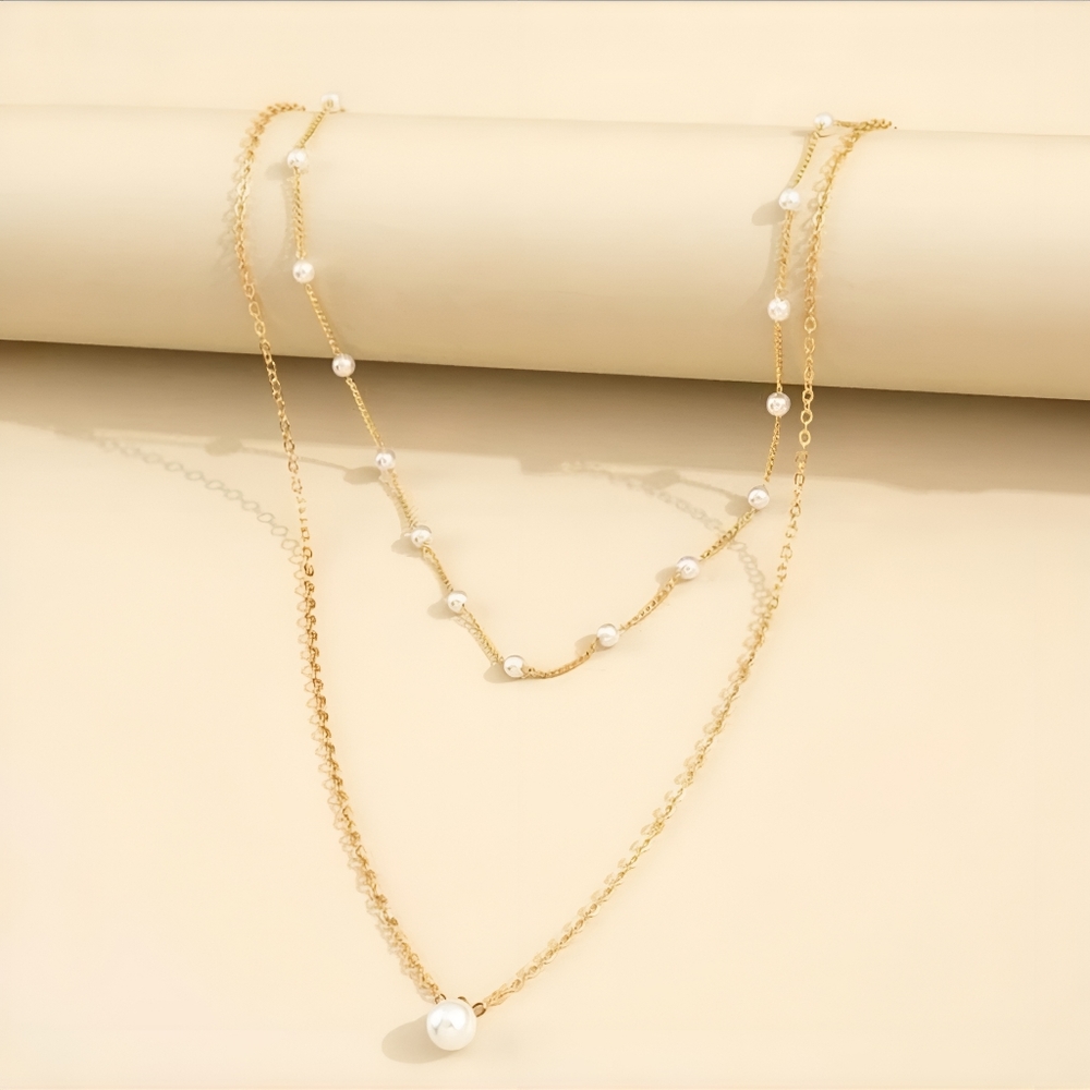 Gold Pearl Layered Necklace - Picture 3 of 4